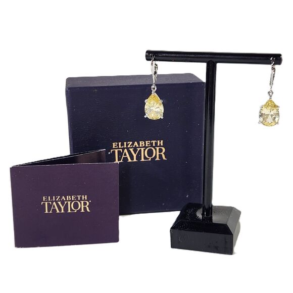 Simulated Canary Diamond Teardrop Earrings Elizabeth Taylor Mark Faceted Jewelry - Picture 1 of 8
